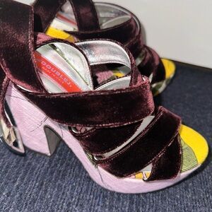 LaDoubleJ platform velvet and floral print sandals